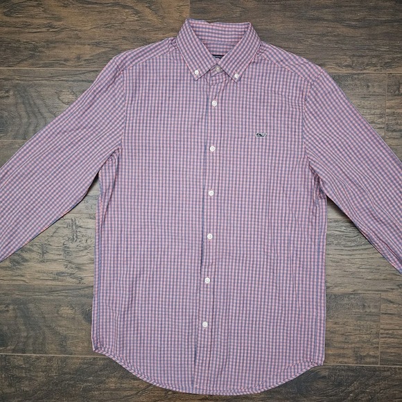Vineyard Vines Mens Small Whale Shirt Blue Pink Button Down Light Beachy Spring - Picture 2 of 7